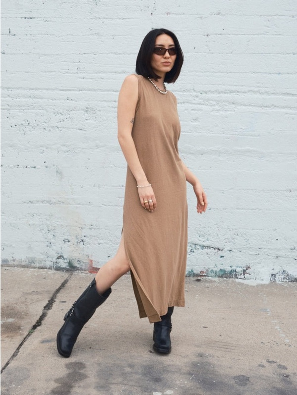 Jungmaven Hermosa Organic Hemp Cotton Casual Effortless Midi Slit Dress.